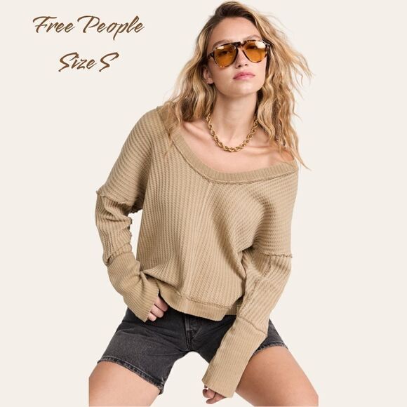 NWT Free People New Magic Thermal Tee shirt beige XS - Picture 1 of 8